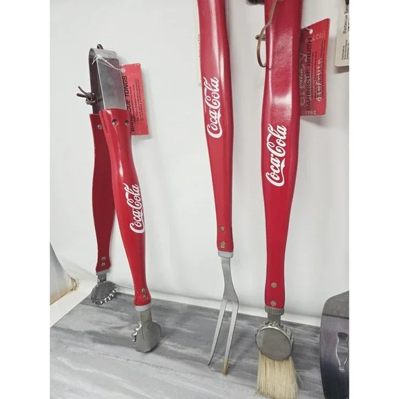 Vintage Coca Cola Barbecue Tool Set 4 Piece Fork Spatula Tongs Brush - Picture 4 of 6